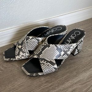 Calvin Klien Kcisha Slide Sandal in Snakeskin